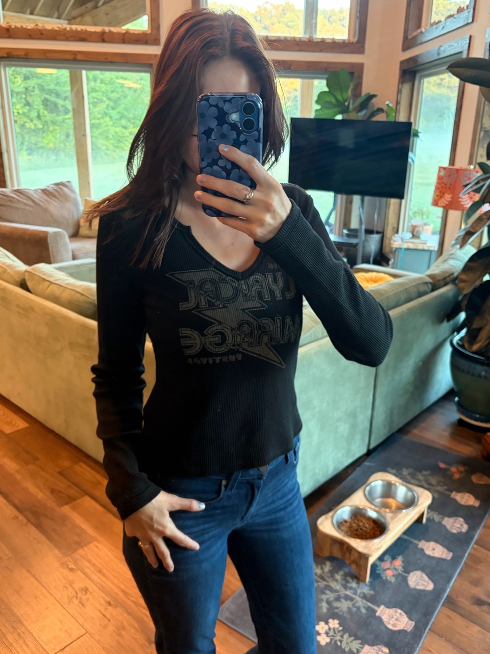 Pilcro Black Lyrical Mirage Graphic Long-Sleeve Top S